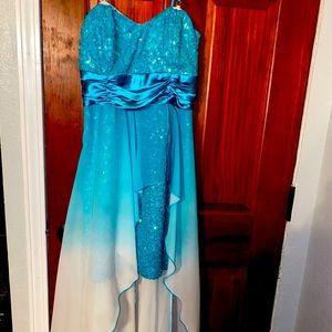 Sequin High-low blue ombré strapless dress
